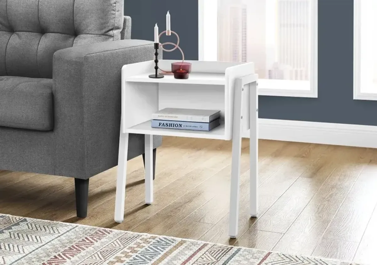 Industrial White Storage Cubby Accent Table