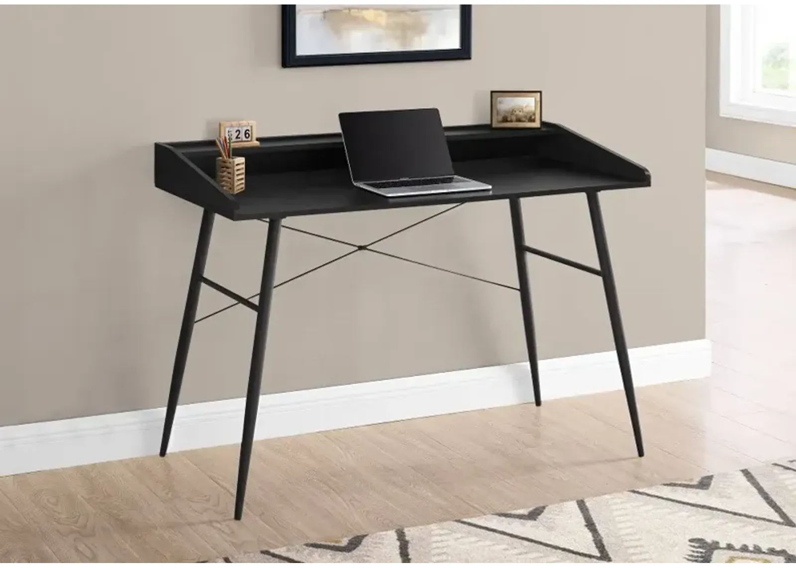 Mid-Century Modern 48 Inch Black Computer Desk