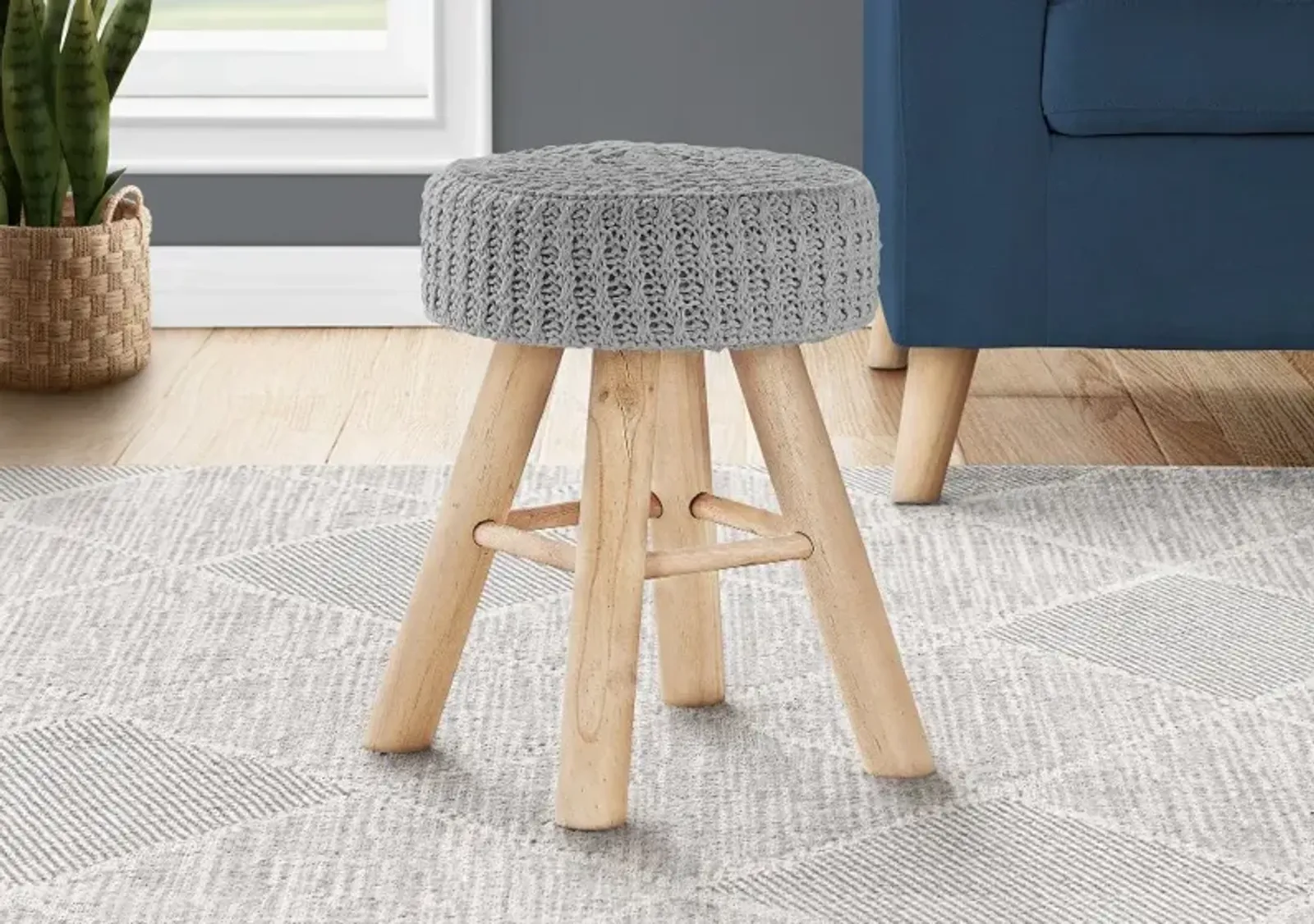 Contemporary Grey Knit Ottoman