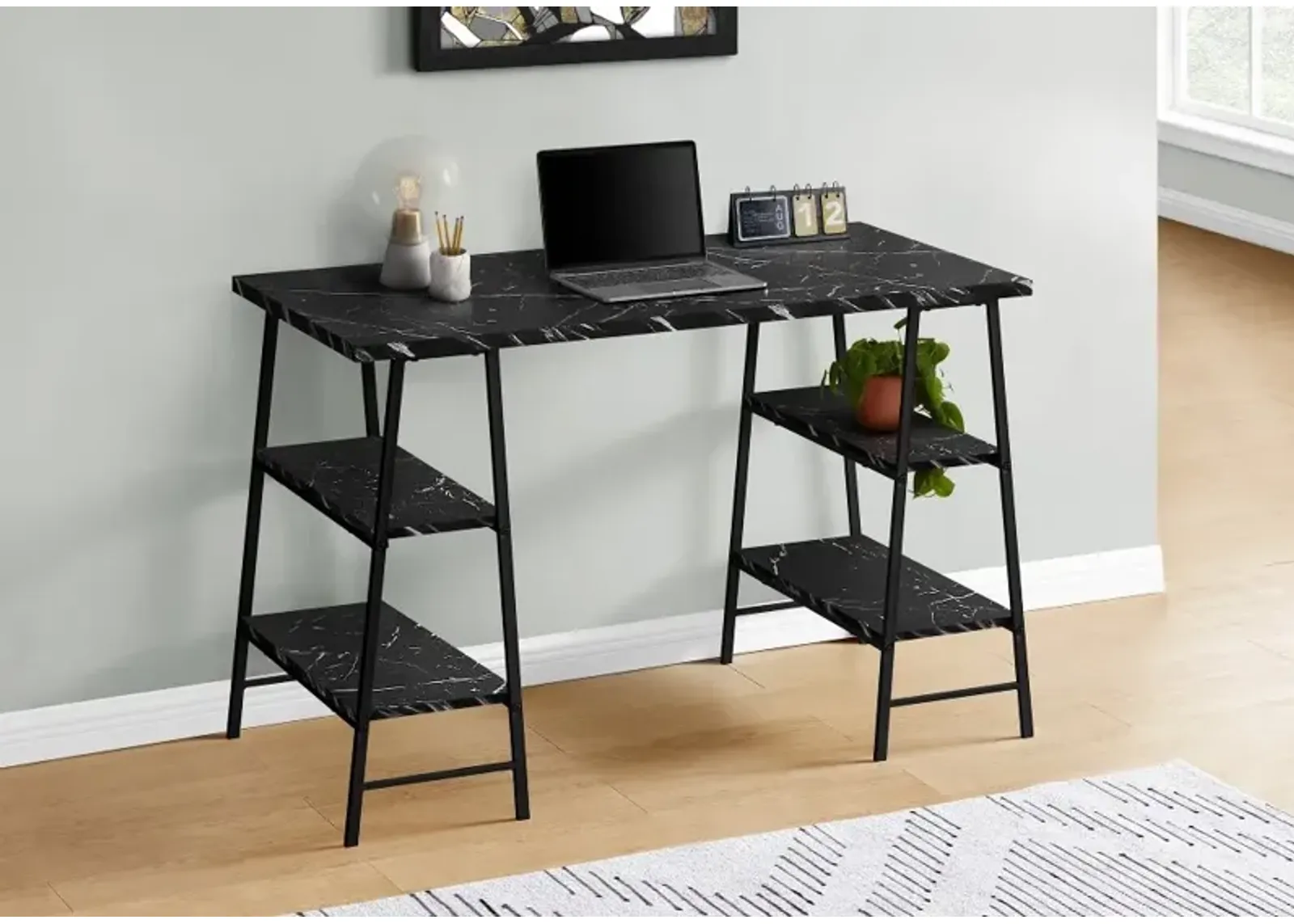 Industrial 48 Inch Black Faux Marble Computer Desk