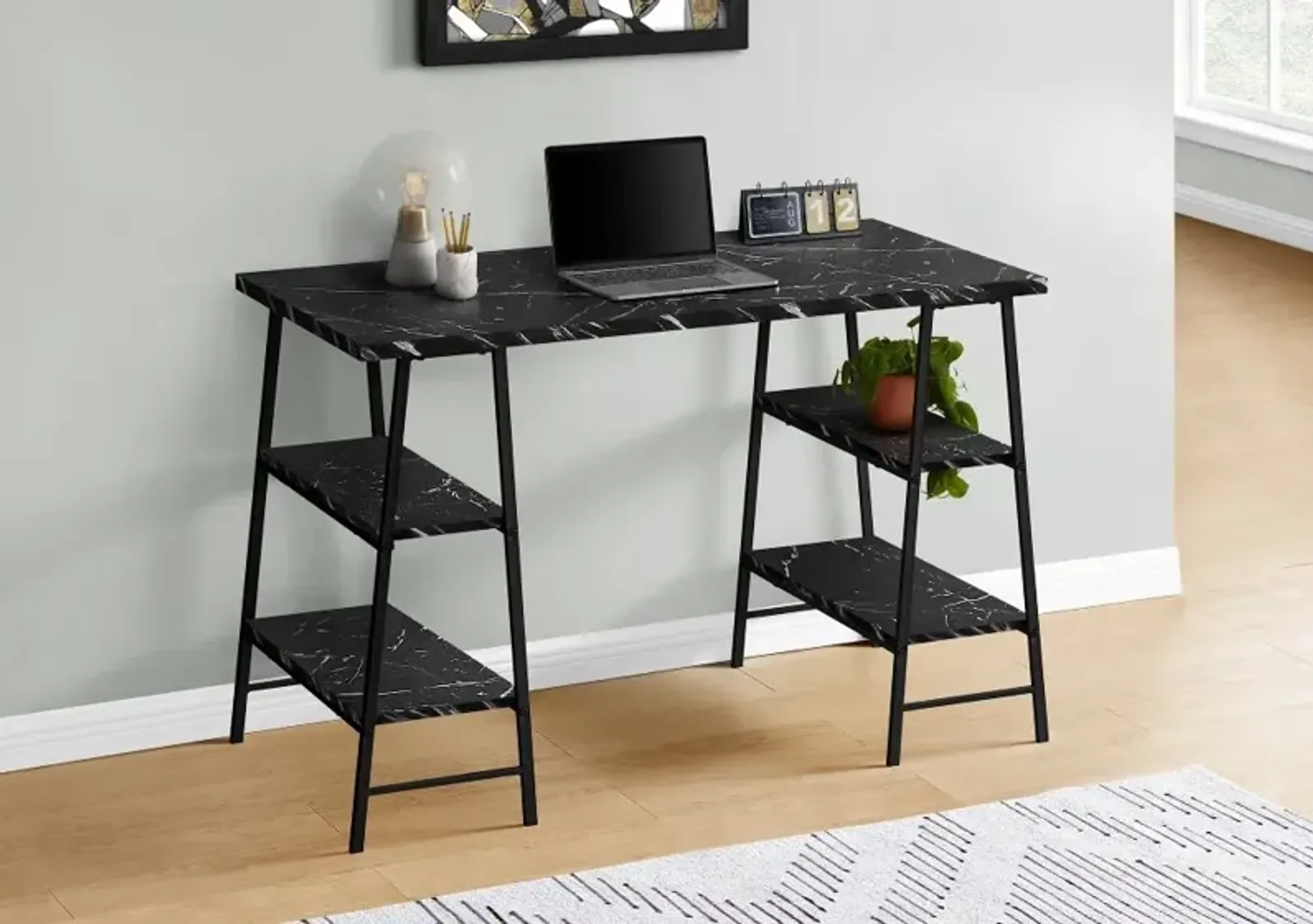 Industrial 48 Inch Black Faux Marble Computer Desk