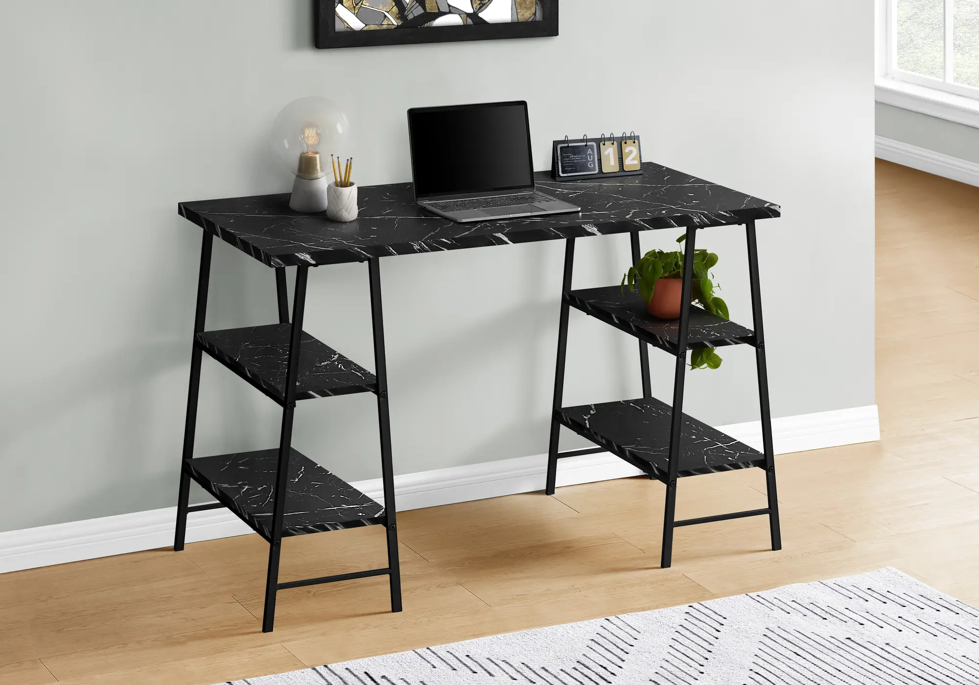Industrial 48 Inch Black Faux Marble Computer Desk