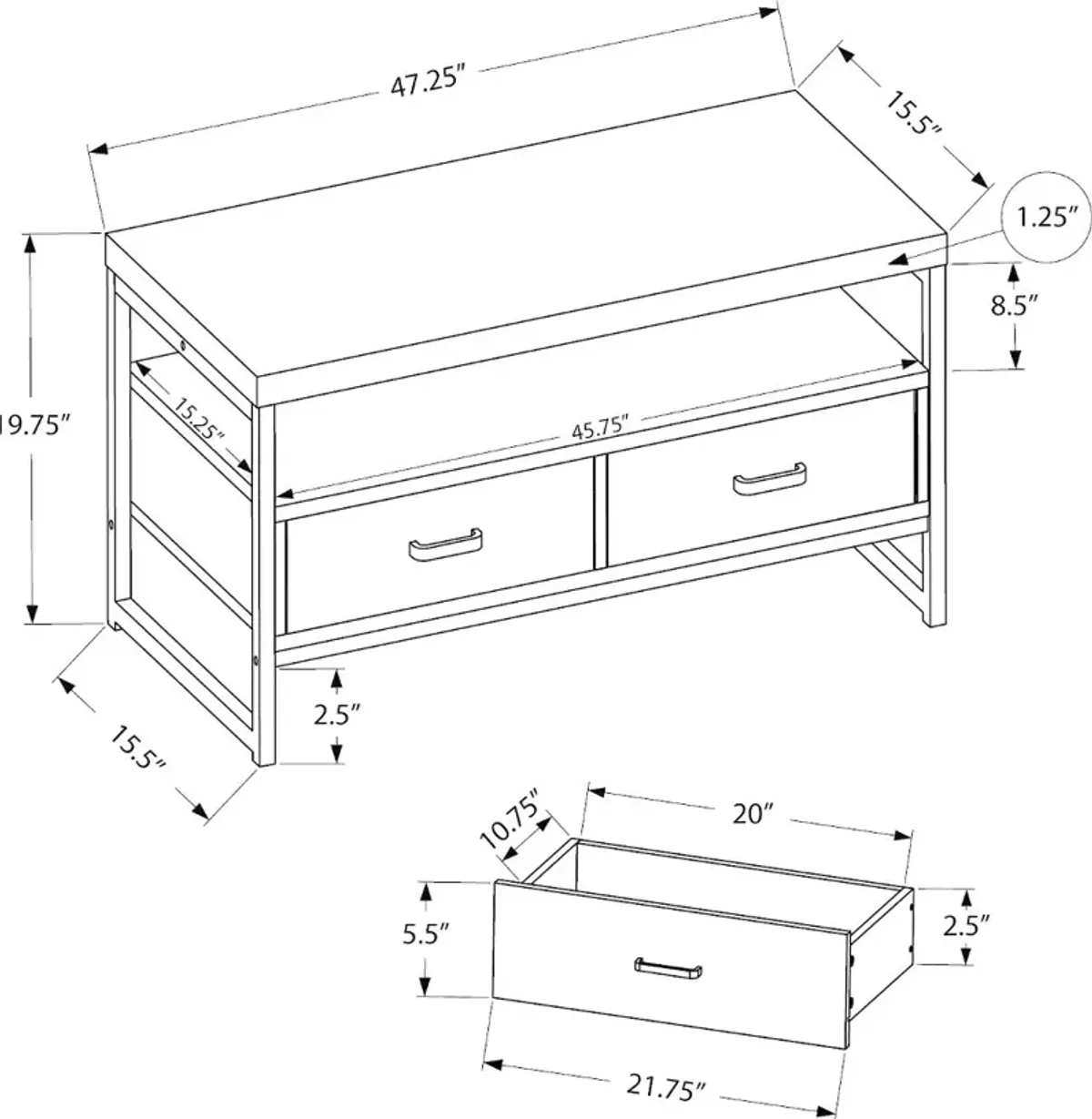 Contemporary 48 Inch Grey TV Stand