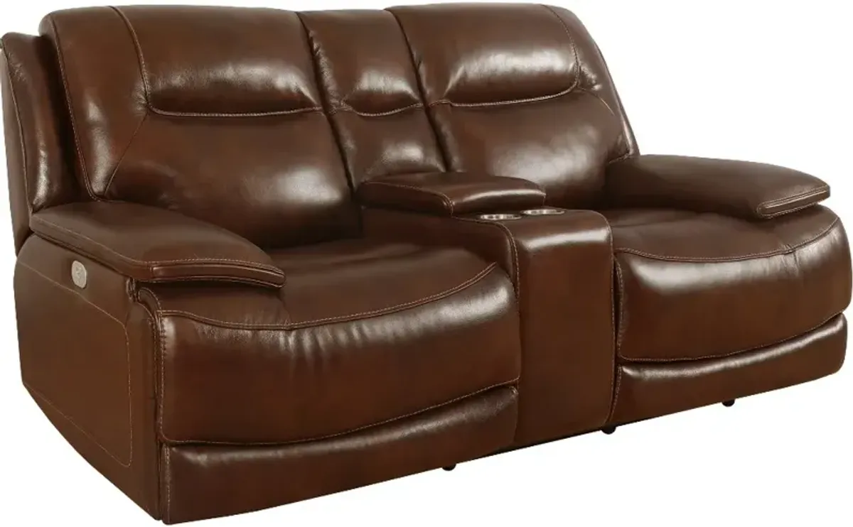 Colossus Brown Power Reclining Console Loveseat