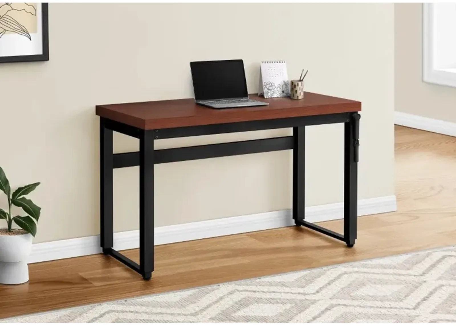 Contemporary 48 Inch Cherry Adjustable Height Computer Desk