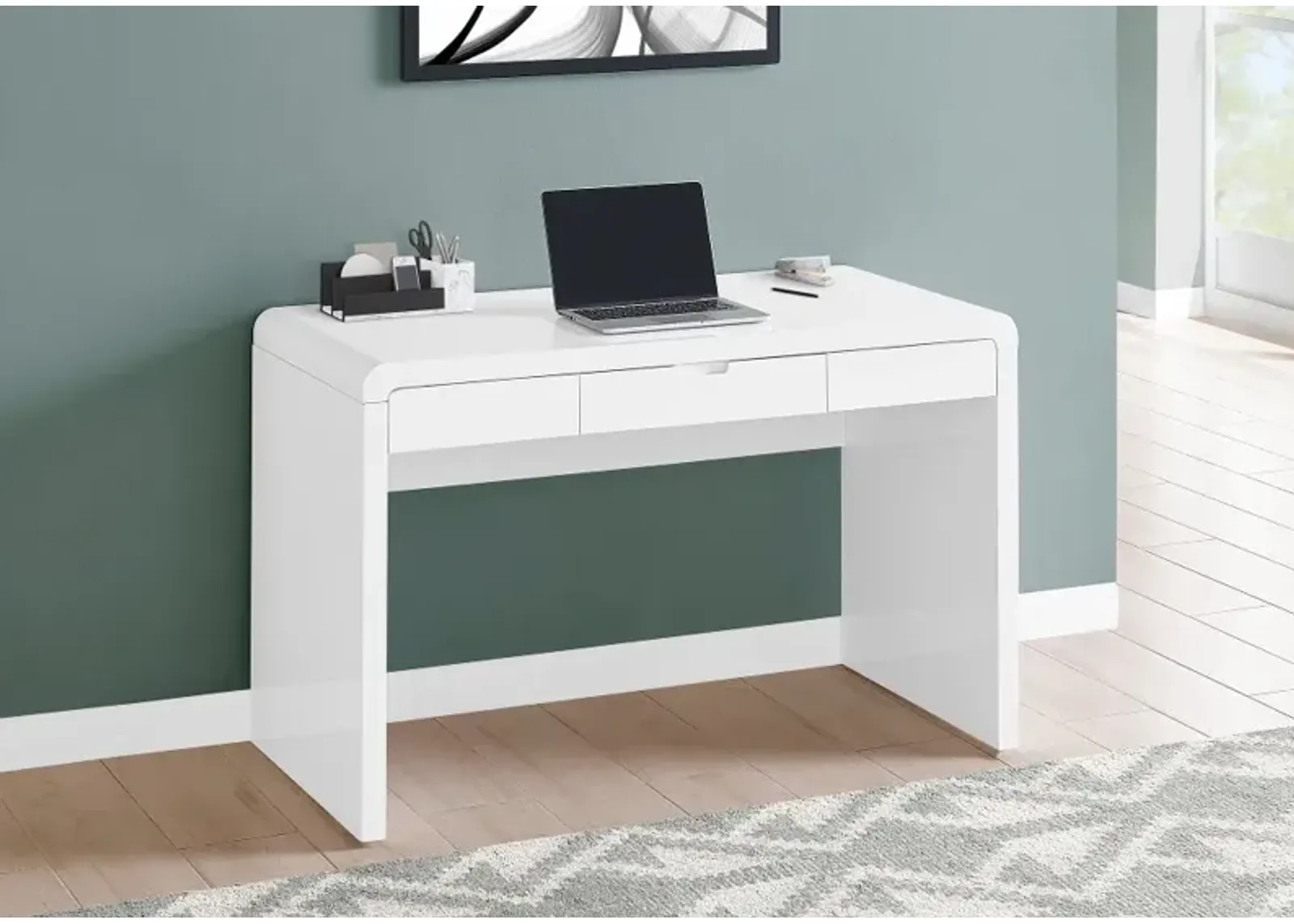 Modern 48 Inch Glossy White Computer Desk