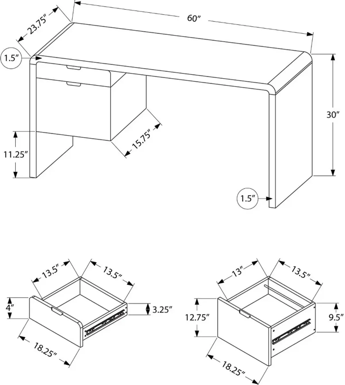 Modern 60 Inch Glossy White Computer Desk