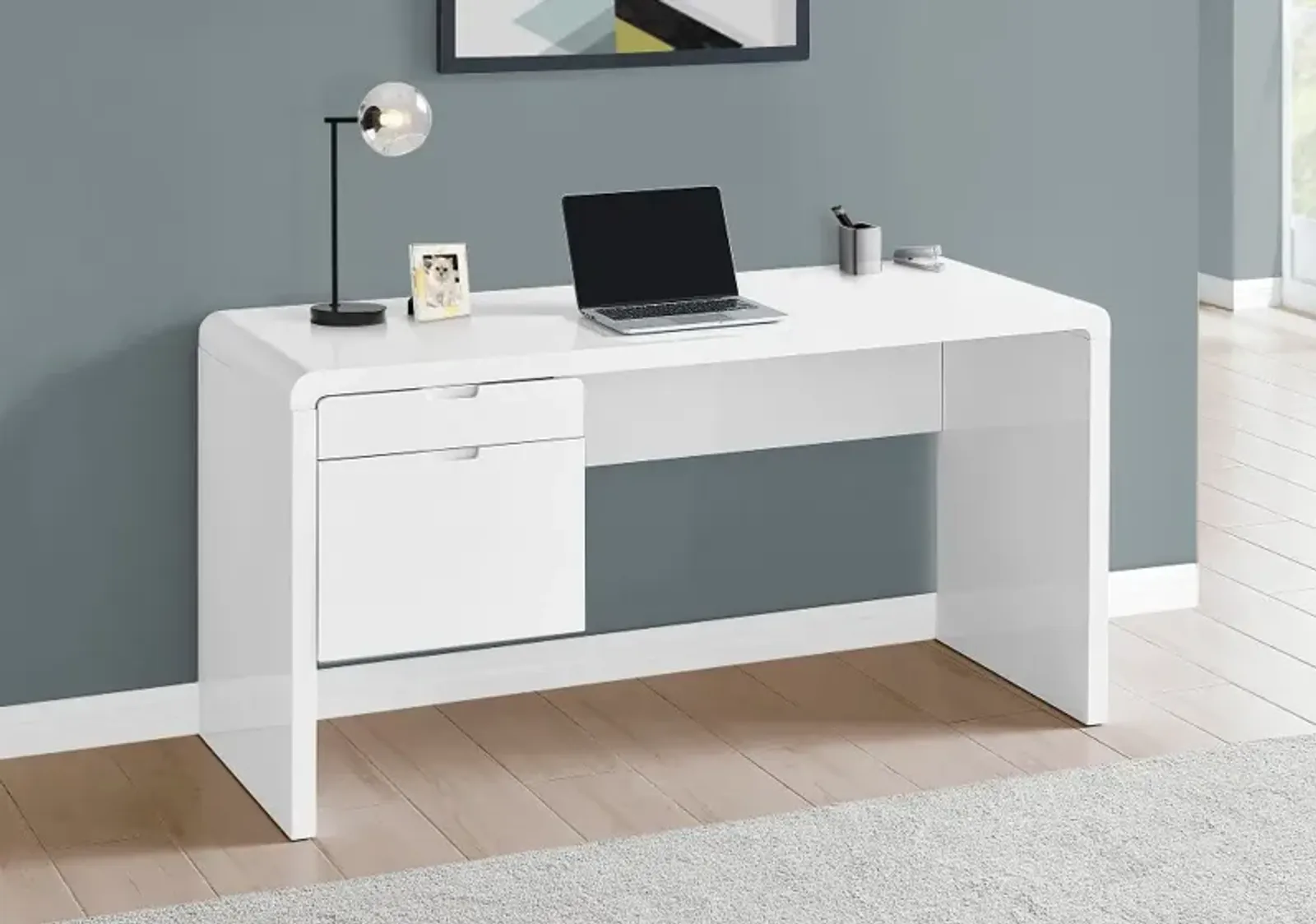 Modern 60 Inch Glossy White Computer Desk