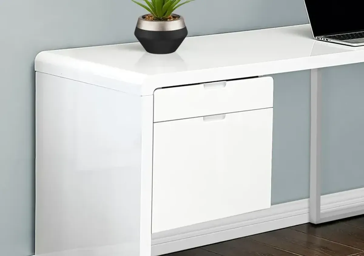 Modern 72 Inch Glossy White Computer L-Desk