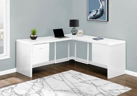 Modern 72 Inch Glossy White Computer L-Desk