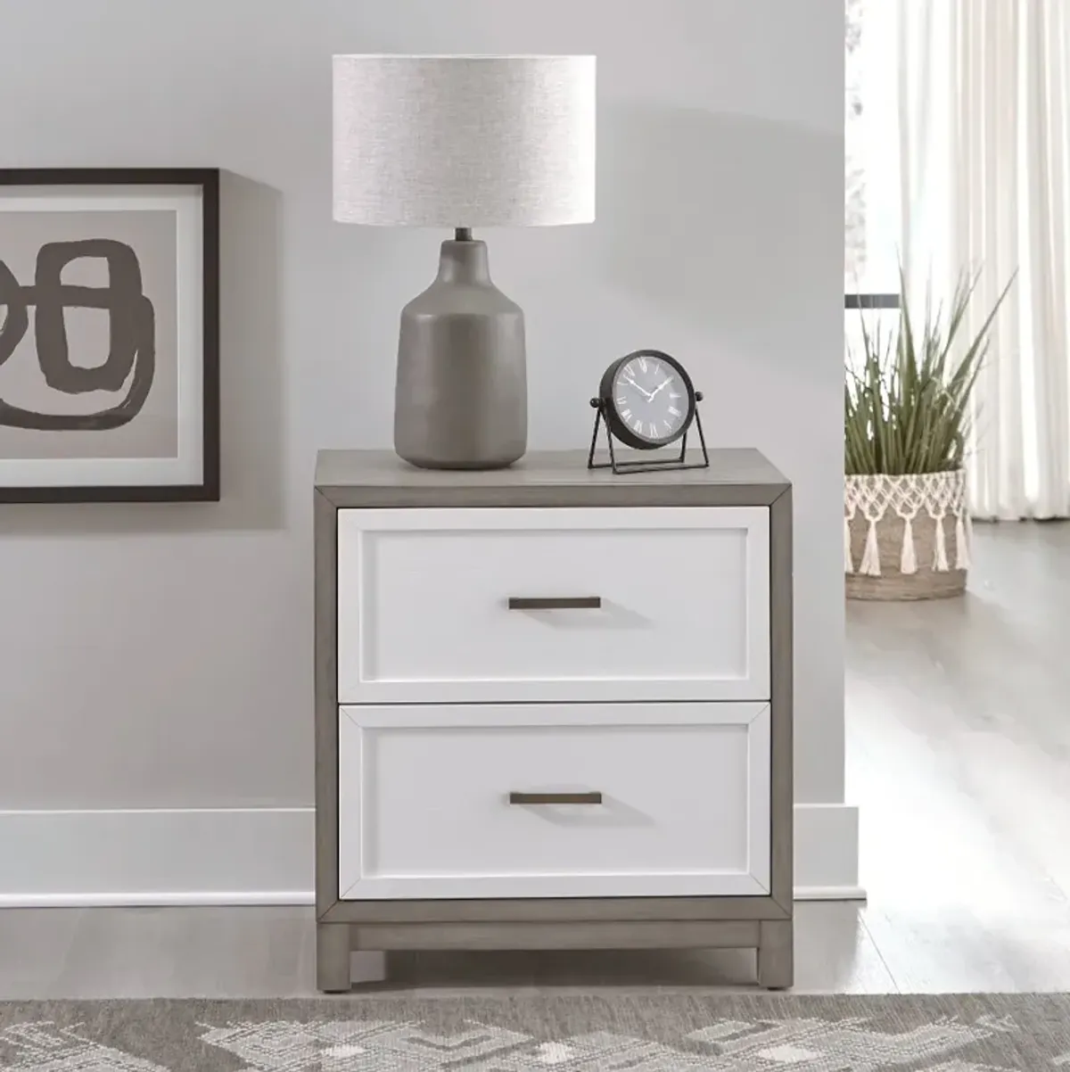 Palmetto Heights White and Gray Nightstand