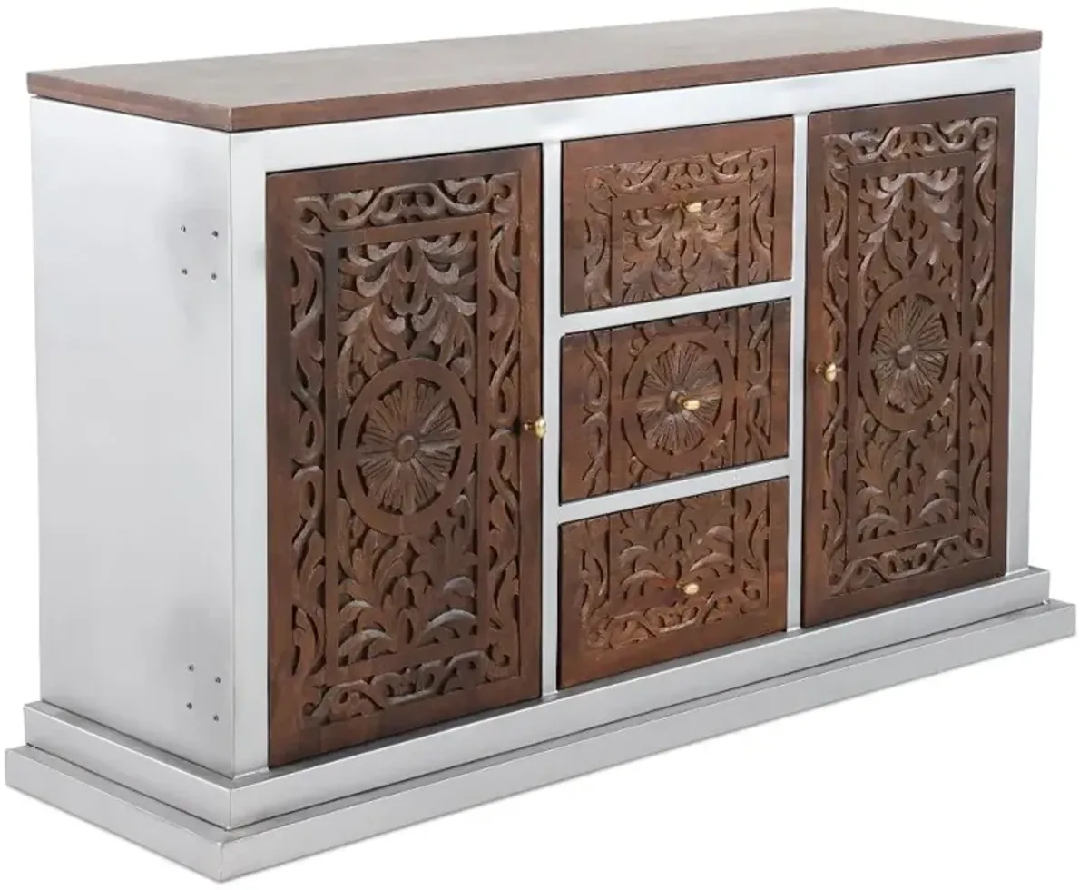 Jaxon 2-Door and 3-Drawer Dark Brown Carved Sideboard