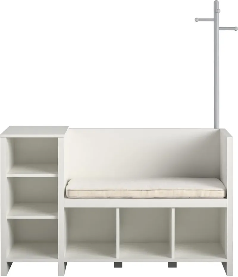 Tyler Kids White Storage Bench and Coat Rack