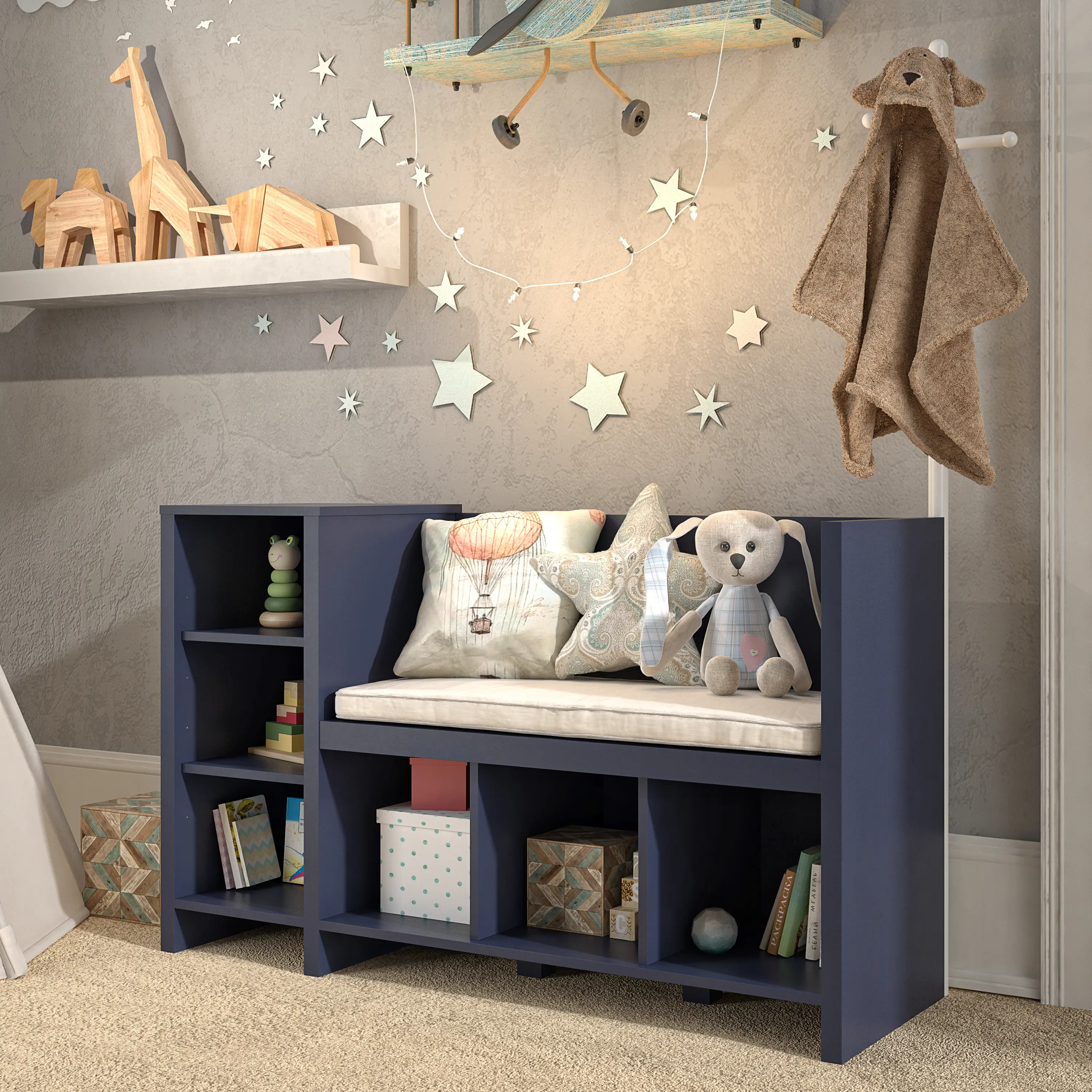 Tyler Kids Navy Storage Bench and Coat Rack