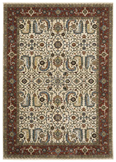 Aberdeen 5 x 8 Red and Ivory Area Rug