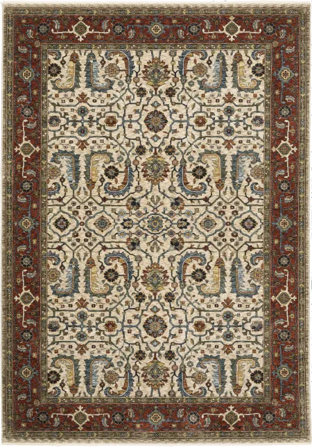 Aberdeen 8 x 11 Red and Ivory Area Rug