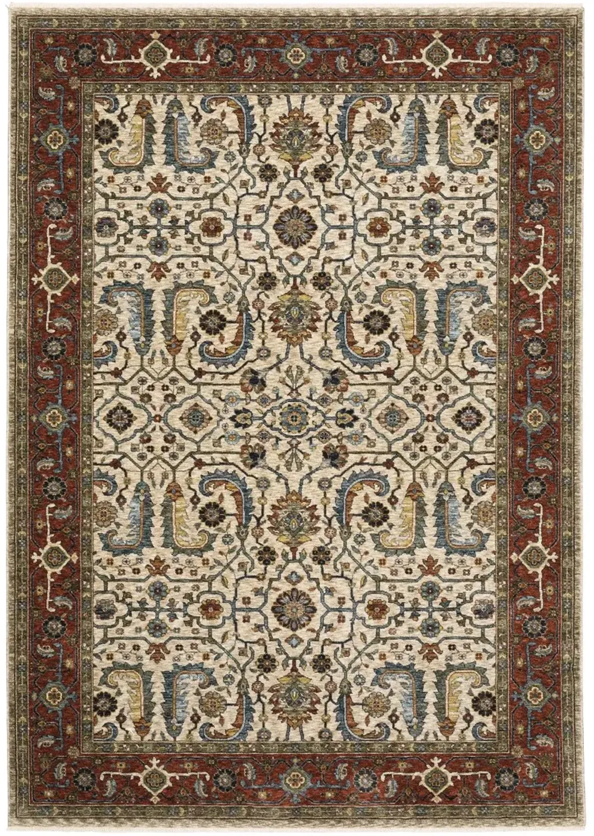 Aberdeen 8 x 11 Red and Ivory Area Rug