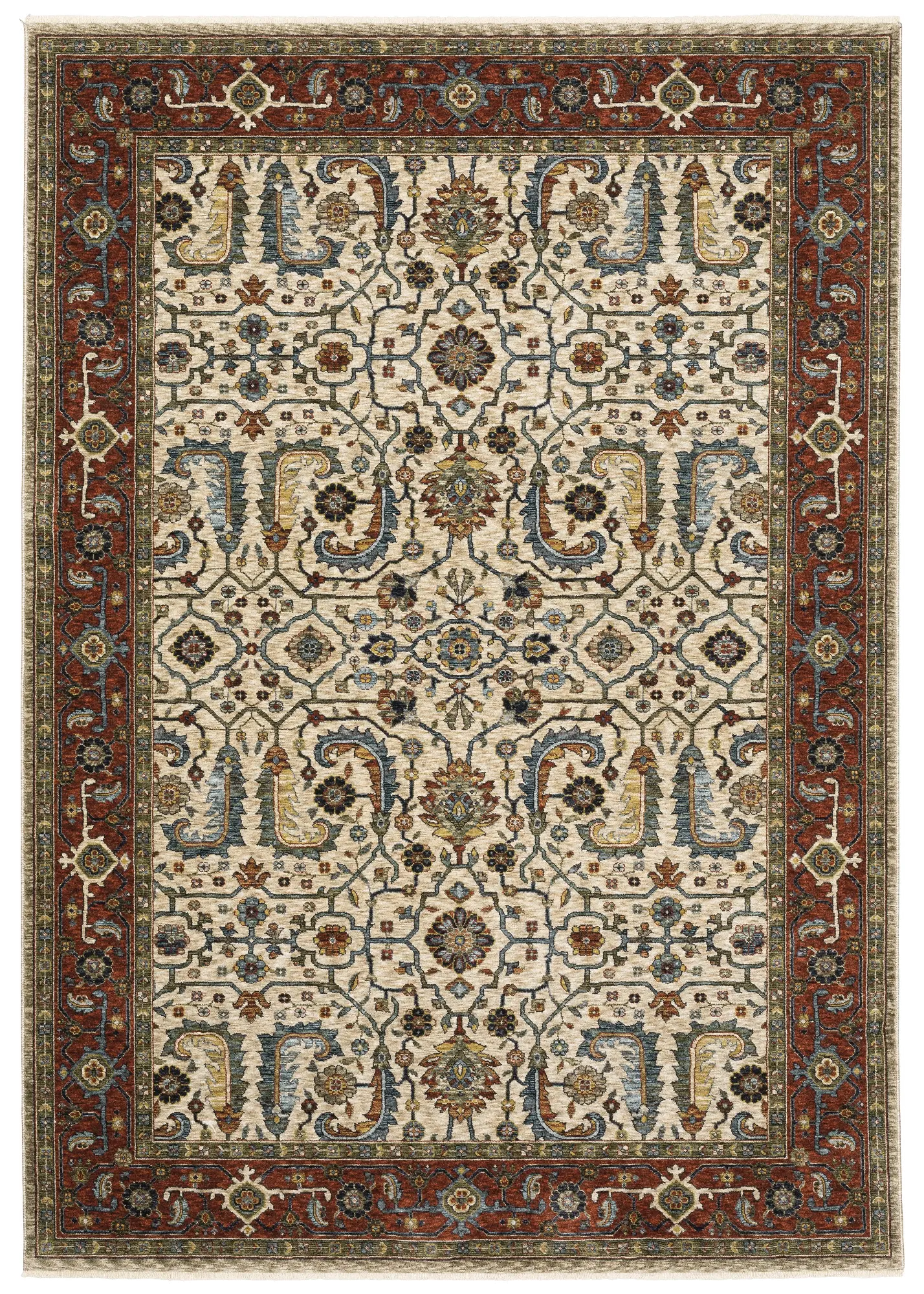 Aberdeen 8 x 11 Red and Ivory Area Rug