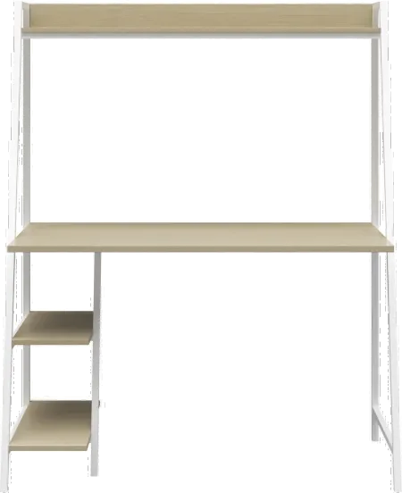 Bushwick Transitional Pale Oak and White Metal Ladder Desk