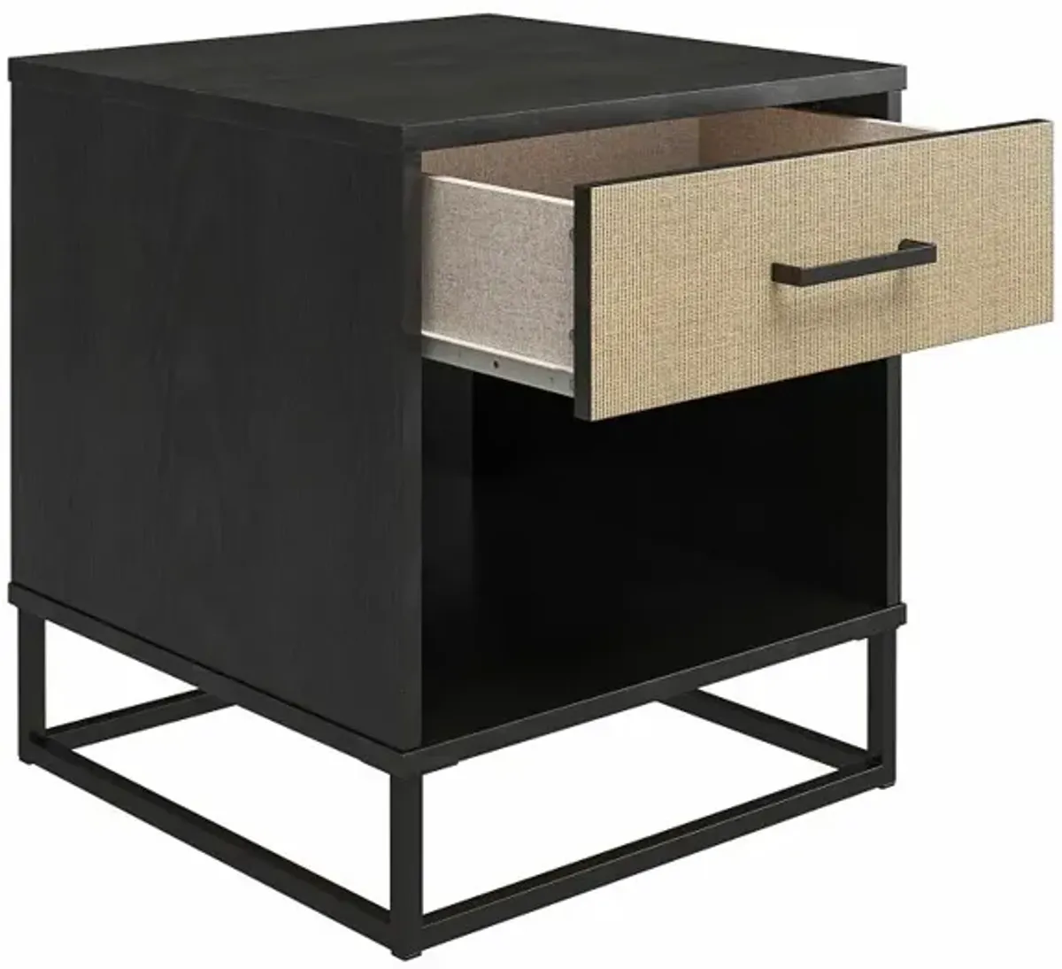 Kelly Transitional Rattan and Black Oak Nightstand