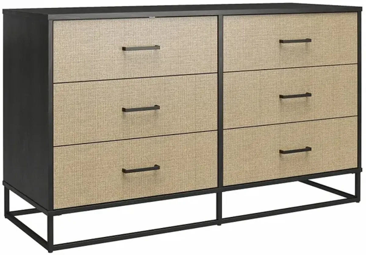 Kelly Transitional Rattan and Black Oak 6-Drawer Dresser