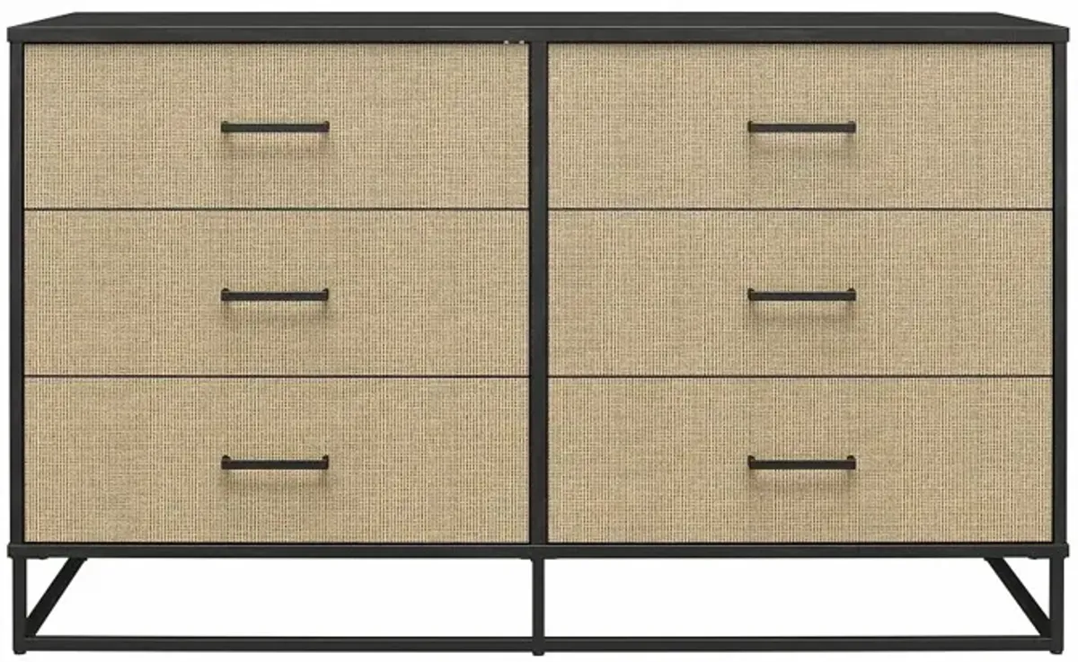 Kelly Transitional Rattan and Black Oak 6-Drawer Dresser