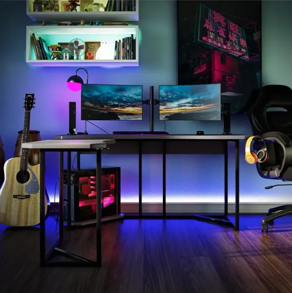 Quest Gray Gaming L-Desk with CPU Stand
