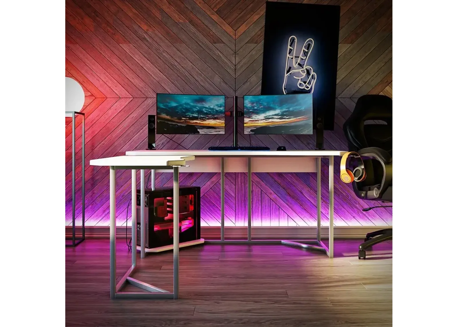 Quest White Gaming L-Desk with CPU Stand