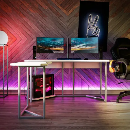 Quest White Gaming L-Desk with CPU Stand