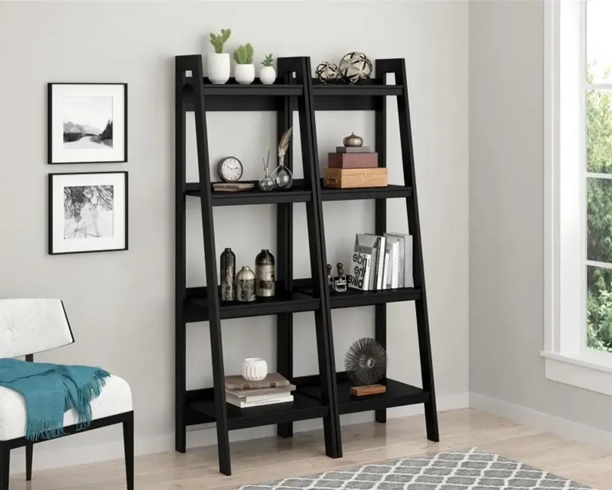 Lawrence Black 4-Shelf Ladder Bookcases, Set of 2