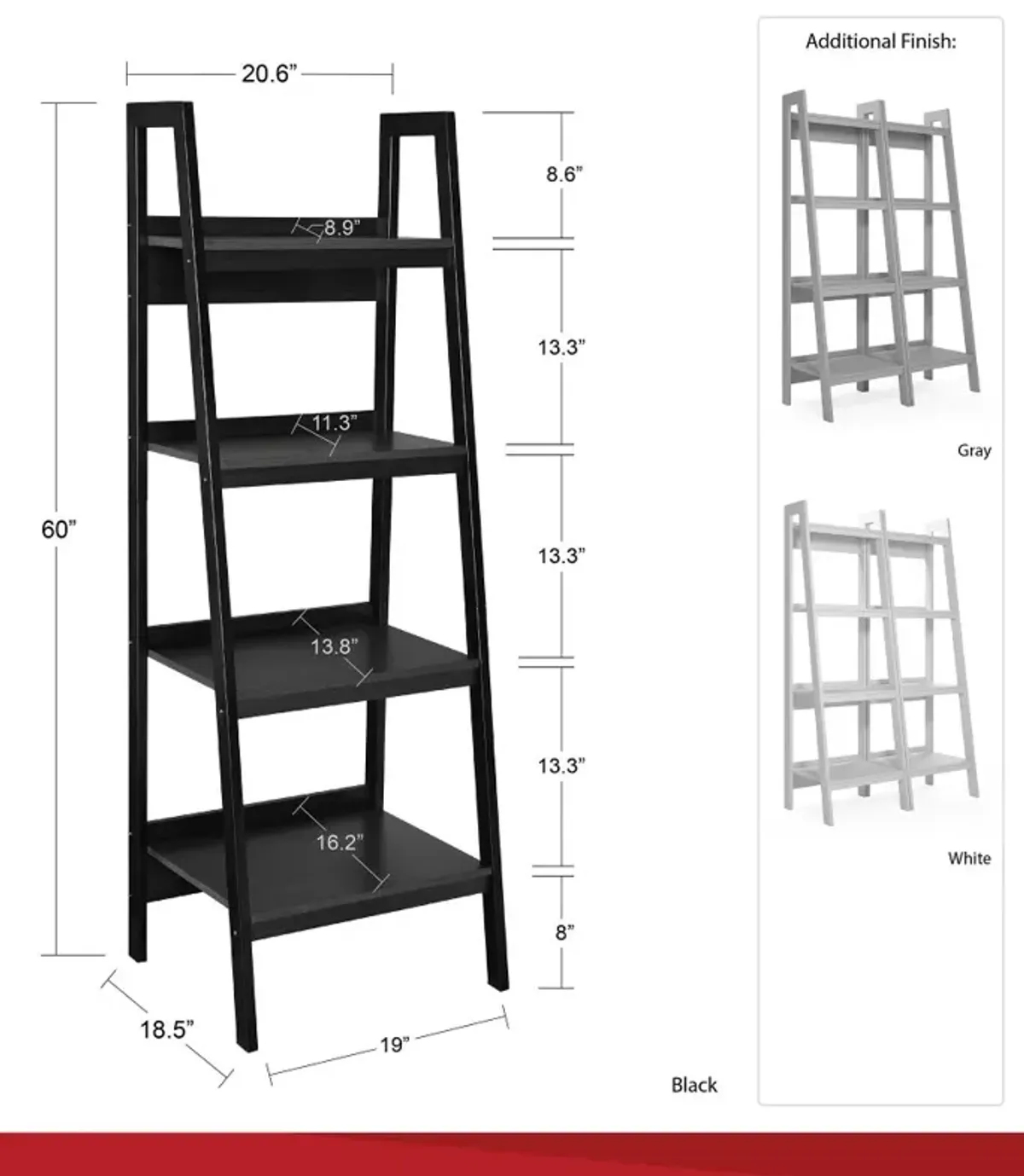 Lawrence Black 4-Shelf Ladder Bookcases, Set of 2