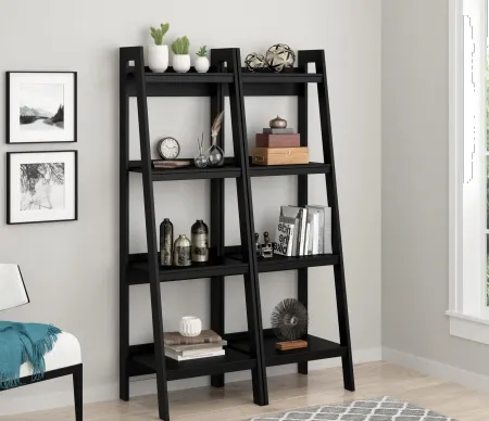 Lawrence Black 4-Shelf Ladder Bookcases, Set of 2