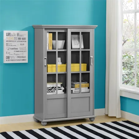 Aaron Lane Gray Bookcase with Sliding Glass Doors