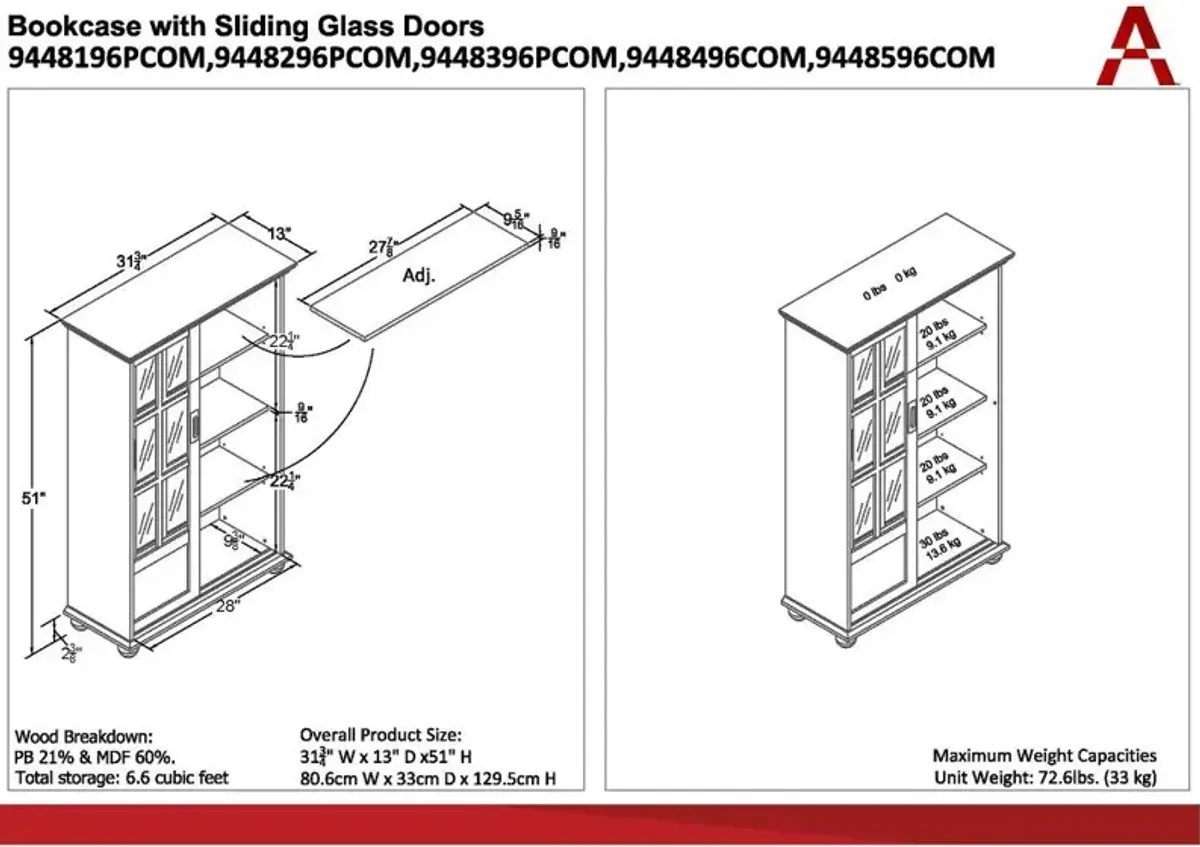 Aaron Lane Red Bookcase with Sliding Glass Doors