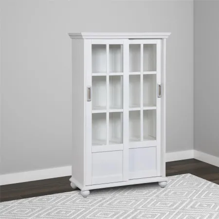 Aaron Lane White Bookcase with Sliding Glass Doors