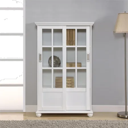 Aaron Lane White Bookcase with Sliding Glass Doors