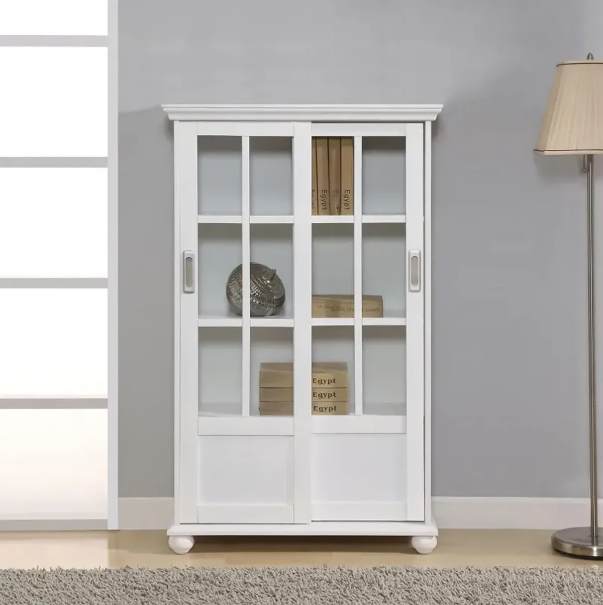 Aaron Lane White Bookcase with Sliding Glass Doors