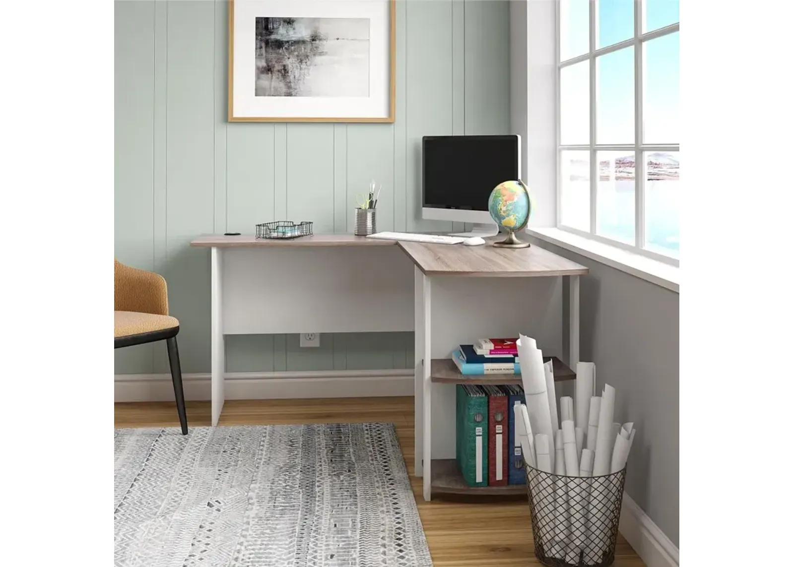 Dakota Traditional White L-Desk with Bookshelves