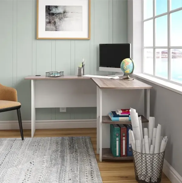 Dakota Traditional White L-Desk with Bookshelves
