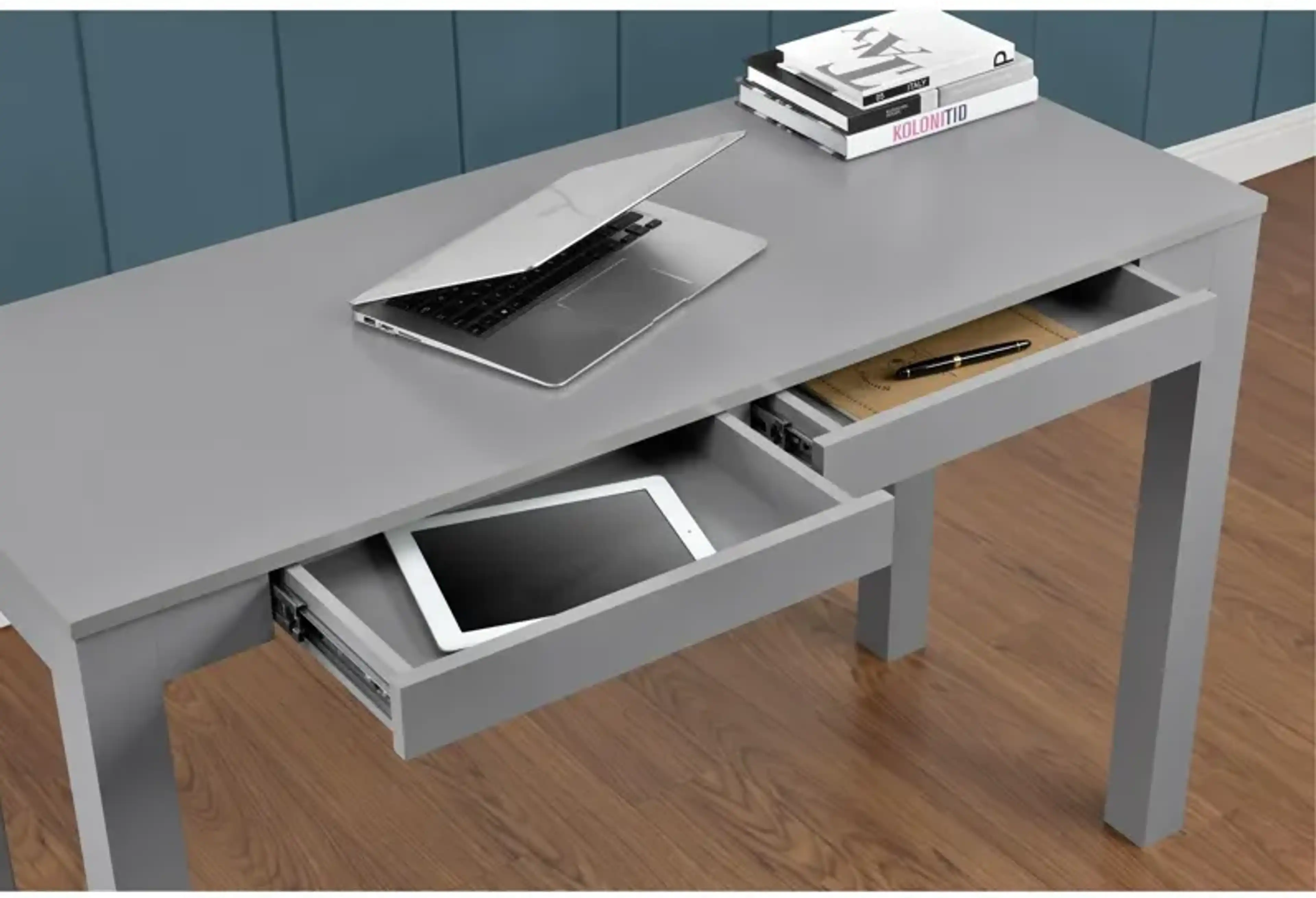 Parsons Large Gray Computer Desk With Two Drawers Rc Willey | Furniture.com