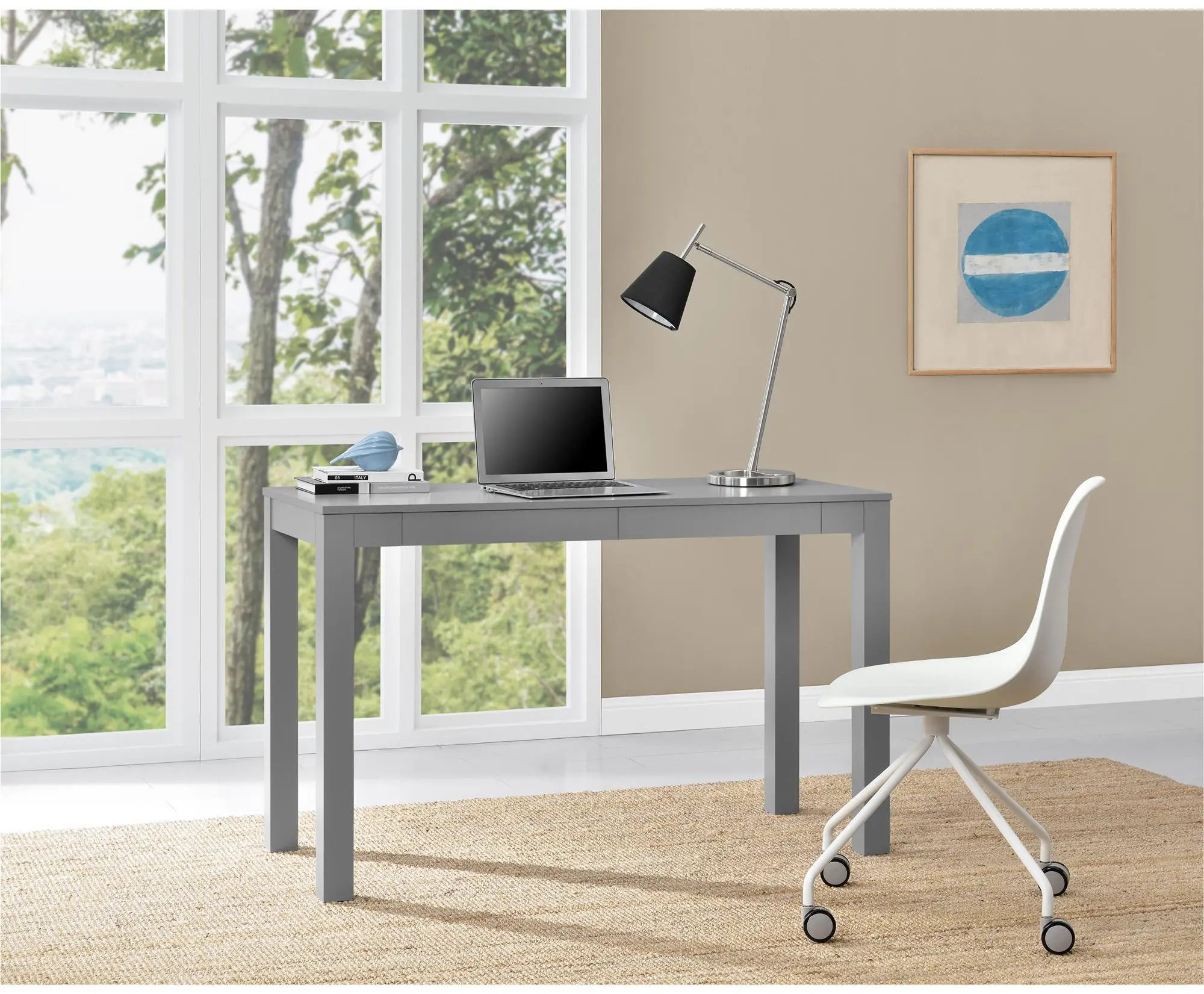 Parsons Large Gray Computer Desk with Two Drawers