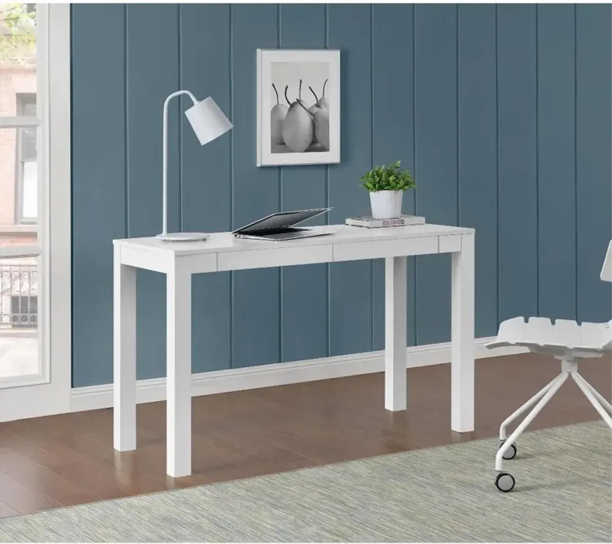 Parsons Large White Computer Desk with Two Drawers