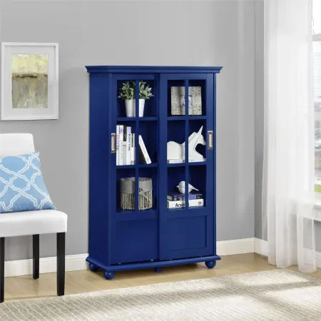 Aaron Lane Blue Bookcase with Sliding Glass Doors