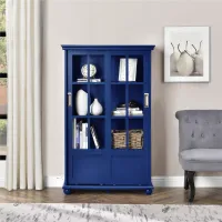 Aaron Lane Blue Bookcase with Sliding Glass Doors