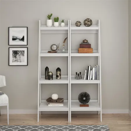 Lawrence White 4-Shelf Ladder Bookcases, Set of 2