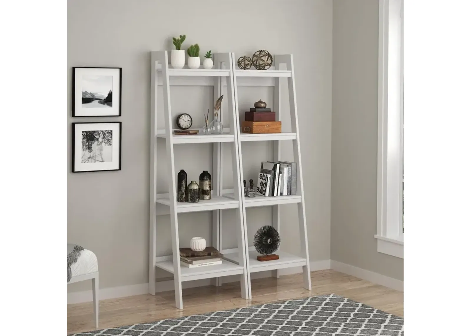 Lawrence White 4-Shelf Ladder Bookcases, Set of 2