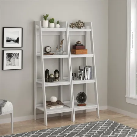 Lawrence White 4-Shelf Ladder Bookcases, Set of 2