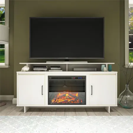 Merritt Avenue Transitional Ivory Oak Electric Fireplace TV Stand...
