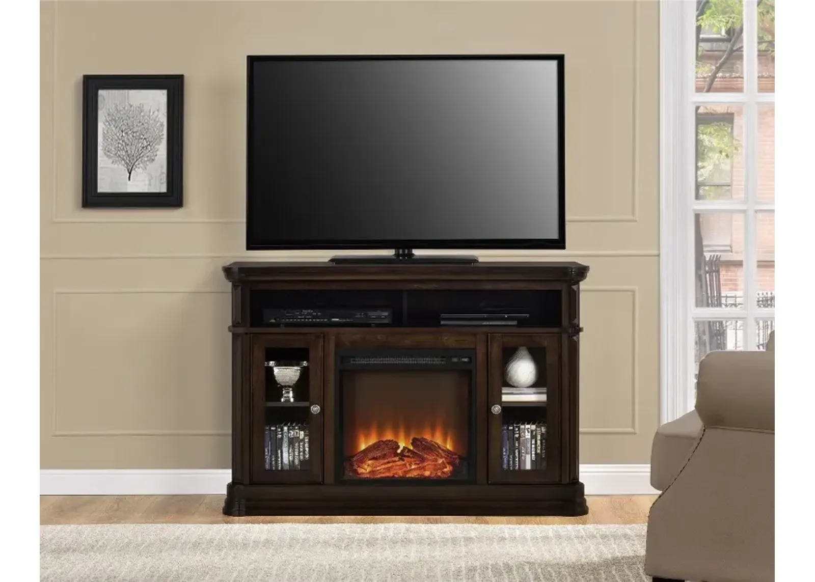 Brooklyn Transitional Espresso Electric Fireplace TV Console