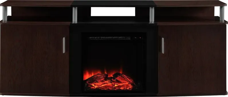 Carson Transitional Cherry Electric Fireplace TV Console